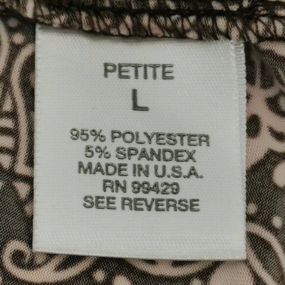 Brown and Beige Short Sleeve Blouse Size L Petit EUC #70 - Picture 5 of 7